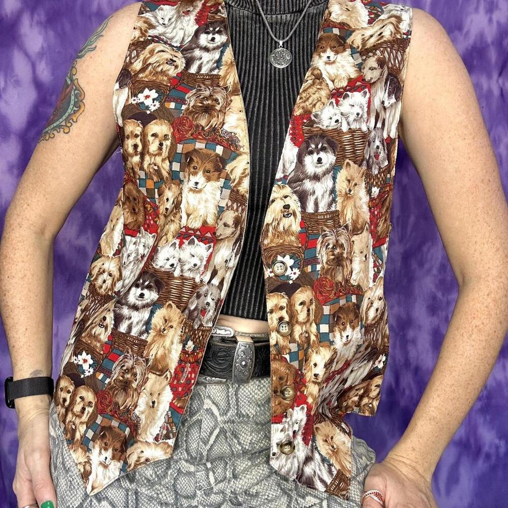 Multi-Coloured Dog Print Vest. Cute Cottage Aesthetic